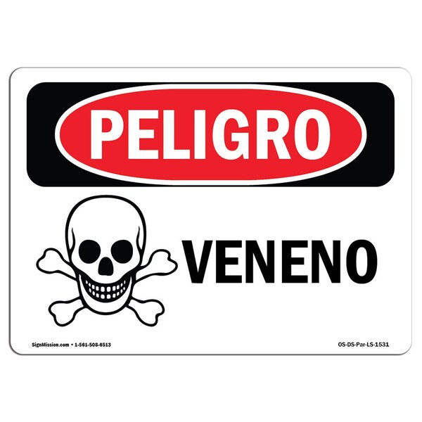 Signmission OSHA Danger Sign, Poison Spanish, 5in X 3.5in Decal, 5" W, 3.5" H, Poison Spanish OS-DS-D-35-LS-1531 - main